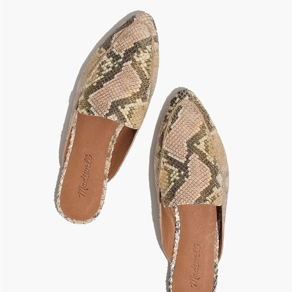Madewell Shoes - Madewell Frances Skimmer Flat Mules in Neutral Leather Snake Print